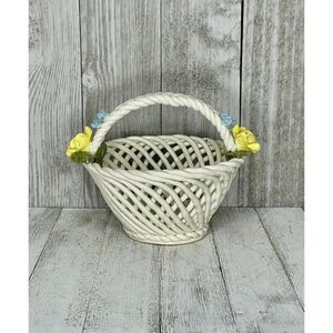Vintage Bassano Capodimonte Style Italian Ceramic Woven Basket